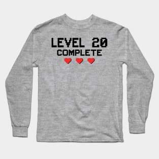 Level 20 Complete 20th Birthday 20 Years Gamer Long Sleeve T-Shirt